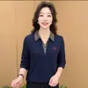 Nova Estilo Outono 2026 Camiseta Feminina Falsa de Duas Peças com Gola Lapela e Manga Longa, Elegante Versátil Slim-Fit para o Trabalho para Mães