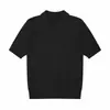 Camiseta de Manga Corta de Punto Color Café Estilo Coreano Cuello Henry Hilo de Seda Helada para Hombre, Verano Estilo Old Money Sencilla Casual Versátil