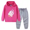 Nova coleção primavera e outono 2023 roupas infantis transfronteiriças conjunto de duas peças com moletom com capuz e calça infantil terno de algodão de manga longa para bebê