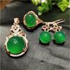 Calcedonia de hielo alta plata 925 con incrustaciones de diamantes completos oro rosa calcedonia verde conjunto de tres piezas de anillo y aretes de ágata blanca