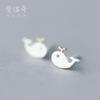 Pendientes de plata S925 para mujer, con baño de oro, pequeños aretes de ballena y delfín E1041