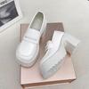 Mocasines de Tacón Alto para Mujer 2024 Primavera Nuevo Tacón Grueso Suela Gruesa Antideslizante Estilo Británico Pequeño Aumento de Altura Zapatos Casuales de Cuero