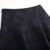 Falda de cuadros de línea A de longitud media, estilo otoño 2022, de cintura alta, ajustada, falda de media pierna a la moda, falda acampanada elegante, efecto adelgazante