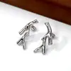 Conjunto de Colar e Brincos em Aço Titânio Estilo Europeu e Americano, Design Geométrico Simples, Corrente de Clavícula de Alta Qualidade para Mulheres, Joias que Não Desbotam