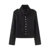 Ins estilo europeu e americano transfronteiriço 2026 nova moda elegante vestuário feminino atacado metal de passageiro fivela jaqueta slim fit gola alta