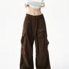 Pantalones Cargo Retro Americanos de Pana con Bolsillos de Solapa Múltiple para Hombres y Mujeres Estilo Urbano Europeo y Americano Holgados Rectos Largos