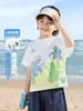 Camiseta de Manga Corta de Algodón Puro con Dinosaurio para Niños Europeos Verano 2026 Nueva Ropa de Verano para Niños y Niños Pequeños