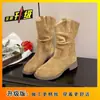 Botas Western Cowboy Descontraídas Curtas Botas Martin Botas de Moda com Sola Grossa Slim de Cano Médio para Mulheres Outono e Inverno 2025 Botas Individuais Moda