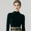Suéter de punto base para mujer, de primera línea, listo para usar, sin costuras, 100% cachemira pura, cuello semi-alto, acanalado, corte ajustado, adelgazante