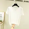 Camiseta de mujer de manga corta con cuello en V, color blanco liso de verano, nueva camiseta básica de modal estilo coreano para mujer