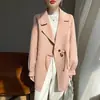 Abrigo de Mujer Doble Faz Estilo Nuevo 2026 con Botones de Cuerno, 100% Lana Pura, Cuello de Solapa, Cinturón de Corbata, Mangas Raglán, Corte Holgado
