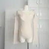 Suéter de Lã Tricotado com Bordado Pesado de Camélia Paris Design de Outono Slim Fit Desgastado Top para Mulheres