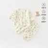 Pijama de cárdigan de algodón puro para niñas, Ropa de casa de manga tres cuartos para niños, Conjunto de ropa fina de gasa de algodón de doble capa para bebé, Ropa para aire acondicionado
