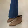 Botines de Tobillo de Tacón Bajo Cuadrados Estilo Coreano para Mujer Botas Versátiles de Invierno Adelgazantes Botas de Moda Diseño de Costuras Botines Cortos Fruncidos para Mujer