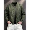 Jaqueta curta oversized verde militar com gola alta para homens, jaqueta bomber de outono folgada estilo baseball, corta-vento estilo americano