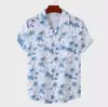 Camisa de Verão Personalizada para Comércio Exterior, Tamanho Europeu, Gola Cubana, Estampa Digital de Flores Tropicais, Manga Curta Casual para Homens na Praia
