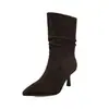 Botines de cuero de grano completo~ estilo mamá atrevido para mujer, nueva colección 2026, botas delgadas de tacón alto y punta fina, botas adelgazantes de media pantorrilla otoño/invierno