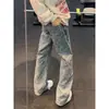 Jeans Estampados Jacquard de Letras por Todas Partes para Hombre en Primavera y Otoño Nueva Marca de Moda Americana Vibe Ajustados Ligeramente Acampanados Pantalones Largos