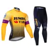 Conjunto de Jersey de Ciclismo de Manga Longa para Primavera e Outono Masculino Equipe Tour De France Bicicleta de Estrada Ciclismo Absorvente de Suor e Respirável