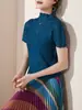 Miyake Alta Qualidade Textura Plissada Top Verão Design Feminino Fino Estilo Ocidental Camisa Pequena Camiseta de Manga Curta para Mulheres