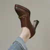 Zapatos de tacón alto con plataforma impermeables para mujer, punta redonda, nuevo modelo de primavera 2026, suela gruesa cómoda, tacón grueso, piel suave, zapatos de salón de corte bajo para mujer