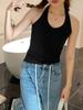 Camiseta Americana 2024 Feminina Gola Costas Versátil Slim Look Colete Verão Feminino Puro Quer Usar Cor Sólida Slim Look Interno