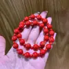 Pulsera Deslumbrante del Mismo Estilo de Zhao Lusi y Xu Yan con Alto Contenido de Cinabrio Rojo Natural, Ágata de Doble Círculo y Cordón de Arena Chen
