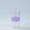 Taza de Agua, Taza de Vidrio, Taza Colorida de Hielo Triturado de Gama Alta, Taza de Vidrio de Gran Capacidad, Taza Popular con Popote Estilo Ins, Vaso para Jugos