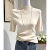 Tejido de hilo de núcleo Gris de alta calidad Suéter de punto de cuello semi-alto de manga media Otoño adelgazante elegante de cinco puntas