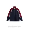 Moletom cardigã de gola alta com blocos de cor listrados estilo americano para homens, jaqueta esportiva casual versátil solta estilo faculdade da moda