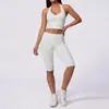Nuevos pantalones de yoga de longitud media de estilo europeo y americano para mujer, de cintura alta, que levantan los glúteos y aprietan el abdomen, con efecto de caída, y un conjunto deportivo de cuello halter para fitness y Pilates