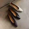 Zapatos de Commute Francés|Punta Fina de Cuero Genuino Corte Bajo Horizontal Suela Suave Zapatos de Abuela Tacón Medio Grueso Zapatos de Una Sola Pieza