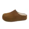 Versión de Cuero Genuino~Suela Gruesa Aumentador de Altura Más Terciopelo Zapatos Birkenstock Mujer 2026 Invierno Nuevos Sin Cordones Antideslizantes Punta Cerrada Pantuflas de Piel