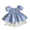 Traje Nuevo para Bebé Niña Estilo Coreano Dulce Top de Cuadros Azules Shorts para Niños Moderno y Lindo Conjunto de Dos Piezas