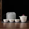 Tetera de porcelana blanca con tres tazas, juego de té de viaje, gran capacidad, adecuado como regalo para eventos de empresa y reuniones anuales de negocios