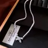 Colar de Contas com Laço Banhado a Ouro Real 18k Colar de Pérolas Corrente de Clavícula de Luxo Leve Nicho Colar de Moda Retrô