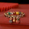 Pulsera de Cristal para Ceniza de Incienso con Lámina Dorada Multicolor y Bestia Dorada Tragadora para Mujer, Pulsera de Estilo Nacional Chino, Joyería de Año Nuevo del Dios de la Riqueza de Cinco Caminos