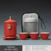 Novo Conjunto de Copos de Chá Rápidos Portáteis Estilo Chinês Um Bule Três Copos Conjunto de Chá de Viagem Conjunto de Chá Gongfu de Cerâmica Embalagem em Caixa de Presente Vermelha