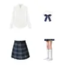 LuoxueOriginal Saia Plissada Azul Bordada Uniforme JK Cintura Alta Emagrecedora Estilo Academia Meia Saia Plissada Saia Evasê