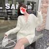 Suéter Extra Grande con Cuello en V Torcido para Mujer 2025 Otoño e Invierno Nuevo Estilo Suave Jersey Tejido Holgado Ropa Exterior