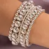 Pulseira de Contas Elástica Empilhável Redonda Ccb Nova Criativa Transfronteiriça Conjunto de 7 Peças Acessórios de Mão Modernos Versáteis Tendência