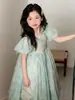 Vestido de Princesa Floral Super Fada para Meninas Verão 2026 Novo Estilo Vestido de Verão Infantil Vestido Elegante com Manga Bufante para Crianças Mais Velhas