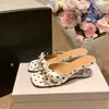 Sandalias de Tacón Alto Dulces Nuevas de Verano Zapatos de Tacón Irregular de 7 cm~ Mocasines con Punta Cuadrada Francesa Lazo de Satén Puntos