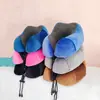 Almohada en forma de U logo personalizado espuma viscoelástica almohada de viaje soporte para el cuello almohada para siesta en avión soporte para el cuello almohada de almacenamiento terciopelo almohada en forma de U