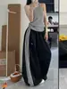 Pantalones de Pierna Ancha con Parches Rayados Estilo Retro Americano para Danza Deportiva de Mujer, Estilo Delgado de Verano, Pantalones Casuales Sueltos Perezosos para Bailar
