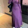 Vestido Morado Elegante Estilo Francés con Adorno de Encaje para Mujer 2026, Vestido Largo Bodycon de Invierno Ajustado con Forro de Felpa