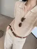 Camiseta de Manga Corta de Punto Hueco de Alta Gama Estilo Coreano Verano Temperamento Holgado Casual Cuello en V Camisa Polo Top Estilo Old Money