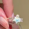 Estilo Vacaciones de Verano~ Anillo Ajustable de Concha de Estrella de Mar Azul para Mujer, Apilable para la Playa, Anillo para Dedo Índice con Diseño de Nicho