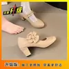 Sapatos de Bico Redondo para Mulheres com Salto Bloco, Novo Estilo 2026, Sapatos Mary Jane de Salto Médio Suave, Sapatos de Salto Alto com Laço, Sapatos Versáteis para Mulheres