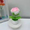 Maceta Grande de Flor Rosa Tejida Acabada Planta Ramo Hecho a Mano Adorno Decoración de Coche Regalo Día del Maestro Tejido al por Mayor